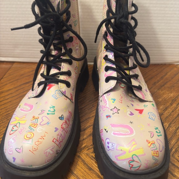 Zara Mid Calf Colorful Graffiti Combat Chunky Boots Size 38 - Picture 1 of 10